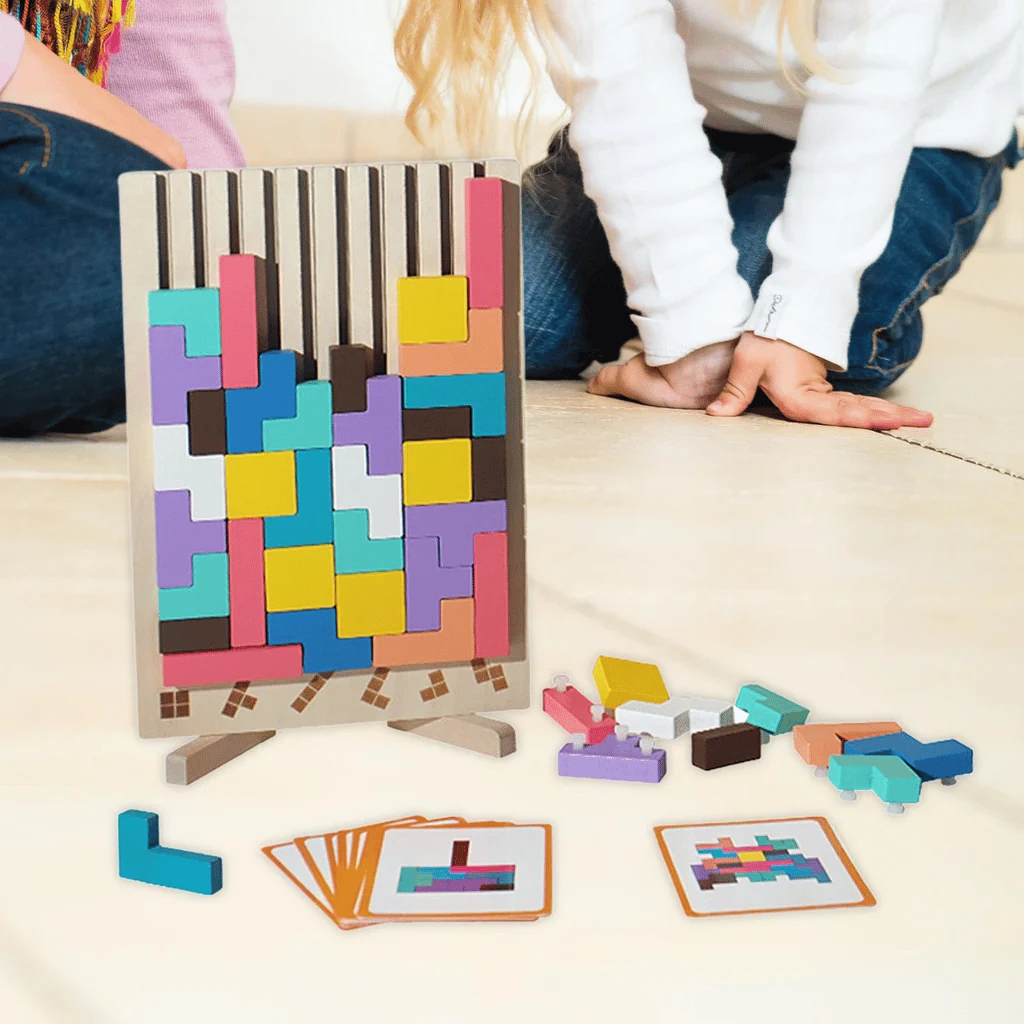 Wooden Puzzle Tetris Game | Montessori Learning Aid | 3D Colourful Blocks