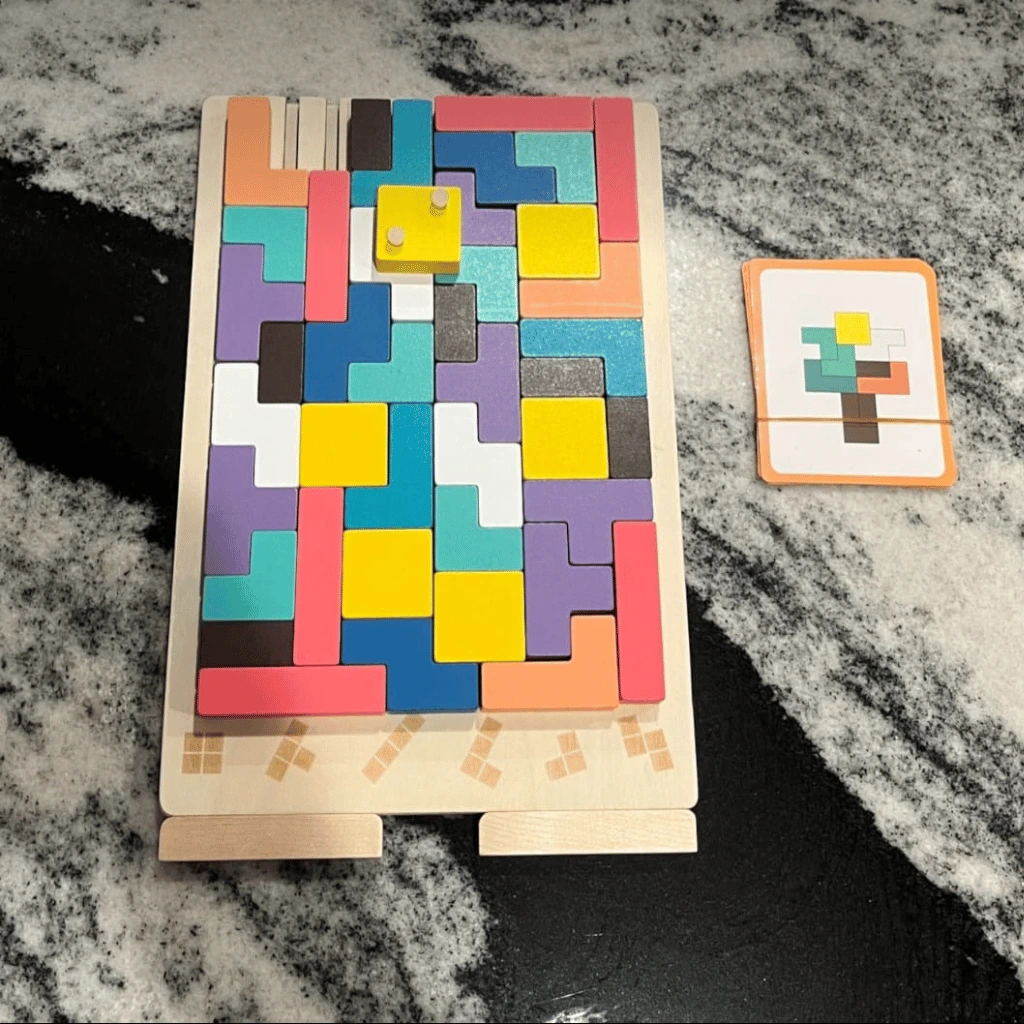 Wooden Puzzle Tetris Game | Montessori Learning Aid | 3D Colourful Blocks
